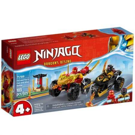 Le choc entre Kai dans la voiture et Ras sur la moto Lego Ninja, +4 ans, 71789, Lego