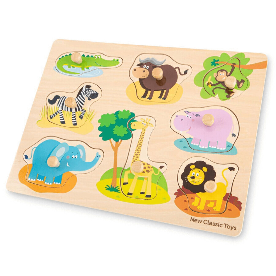 Puzzle infantil de madera Safari, 2 años+, 9 piezas, New Classic Toys