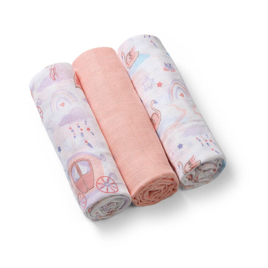 Muslin diapers, Pink, 3 pieces, Babyono