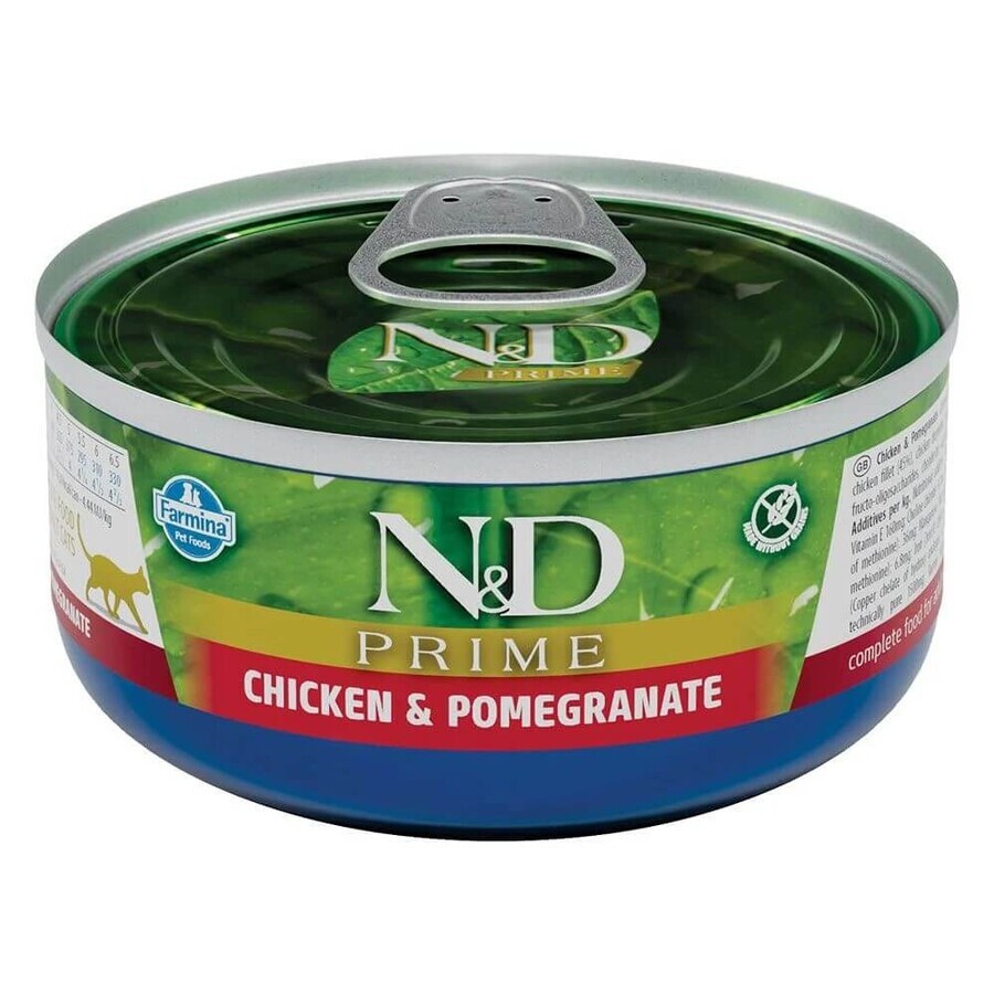 Nourriture humide au poulet et à la grenade pour chats N&D Prime Adult, 70 g, Farmina