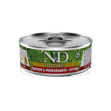 Nourriture humide au poulet et à la grenade pour chatons et chattes enceintes N&D Prime Kitten, 70 g, Farmina