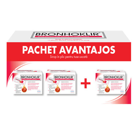 Emballage Bronhoklir sirop sec contre la toux 2+1, 3 x 15 sachets, Stada