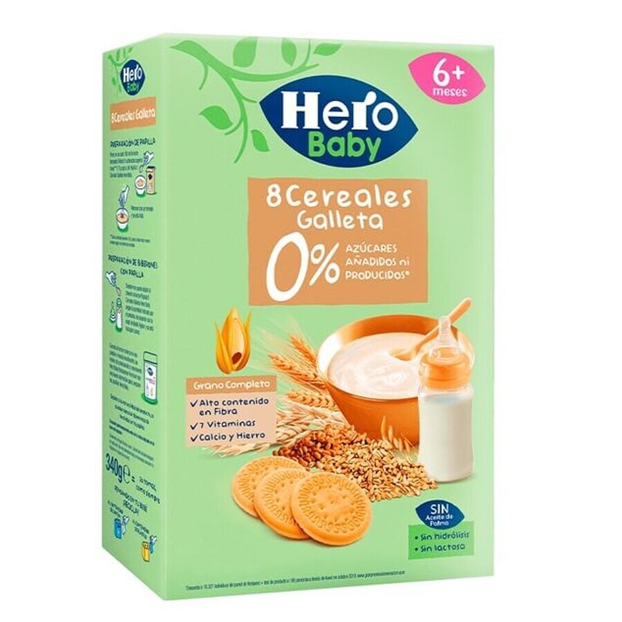 8 Cereali con biscotti, +6 mesi, 340 gr, Hero Baby