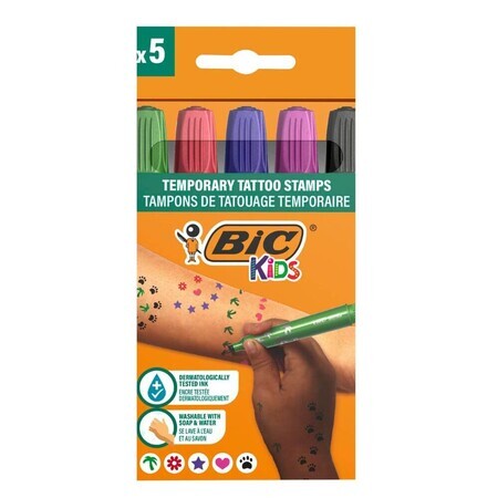 Kids temporary tattoos, 5 stamps, BIC