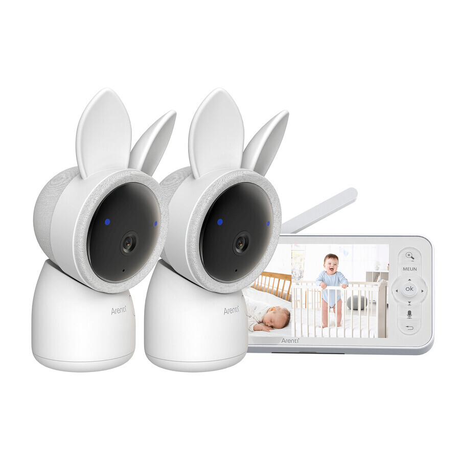 Kit 2 caméras de surveillance pour bébé avec écran LCD 5 pouces, Arenti