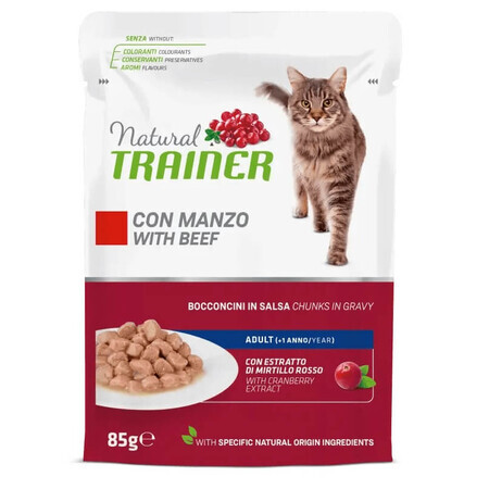 Nourriture humide au bœuf pour chats adultes, 85 g, Natural Trainer