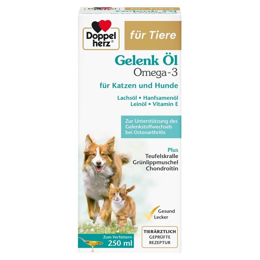 Supplément d'huile oméga-3 pour une fonction articulaire normale chez les chats et les chiens, 250 ml, Doppelherz Pets