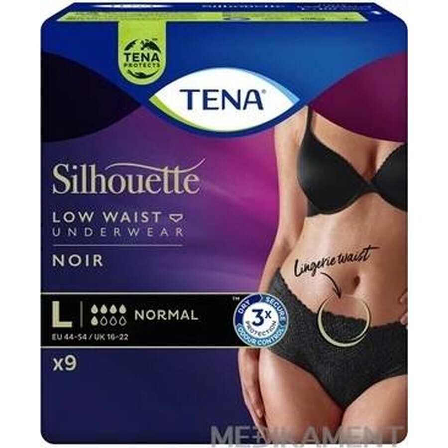 TENA SILHOUETTE NORMAL NORMAL BLACK L 9KS 1×9 pz, biancheria intima per incontinenza