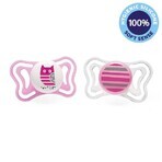 CHICCO Physio Light Silikon-Schnuller für Mädchen - Eule/Streifen 2 Stück, 6-16 m+ 1×2 Stück, orthodontischer Schnuller