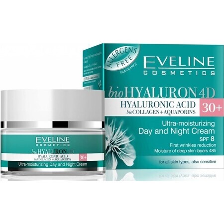 Eveline Hyaluron Clinic Dag- en Nachtcrème 30+ 1×50 ml, diep hydraterende crème voor de eerste rimpels