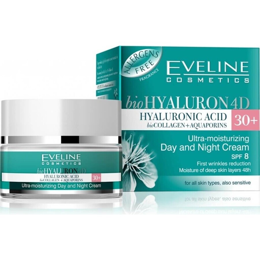 Eveline Hyaluron Clinic Dag- en Nachtcrème 30+ 1×50 ml, diep hydraterende crème voor de eerste rimpels