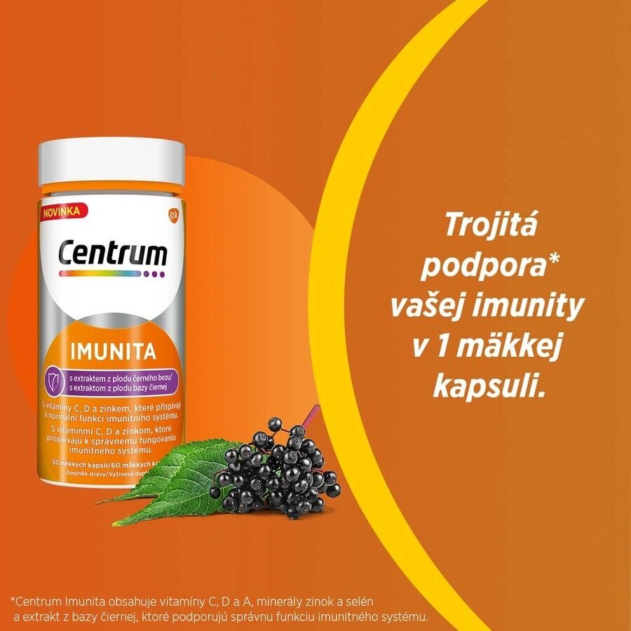 Centrum Immunity cu extract de soc negru 1x60 cps, multivitamine cu vitamina C și D pentru întărirea imunității