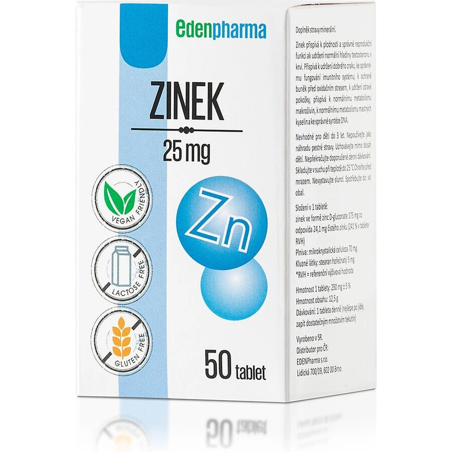 EDENPharma ZINOK 25 mg 1×50 tbl, complément alimentaire