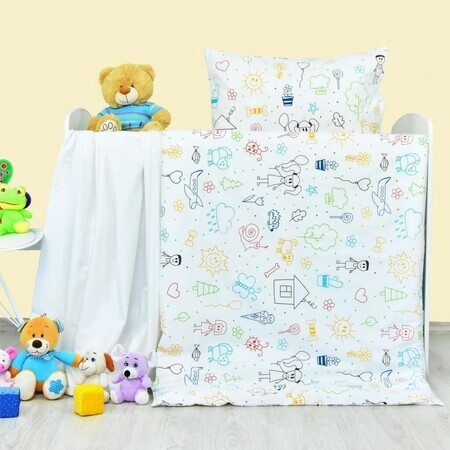 Children's cotton bed linen EMI Happy white 1×1 set, children's bed linen