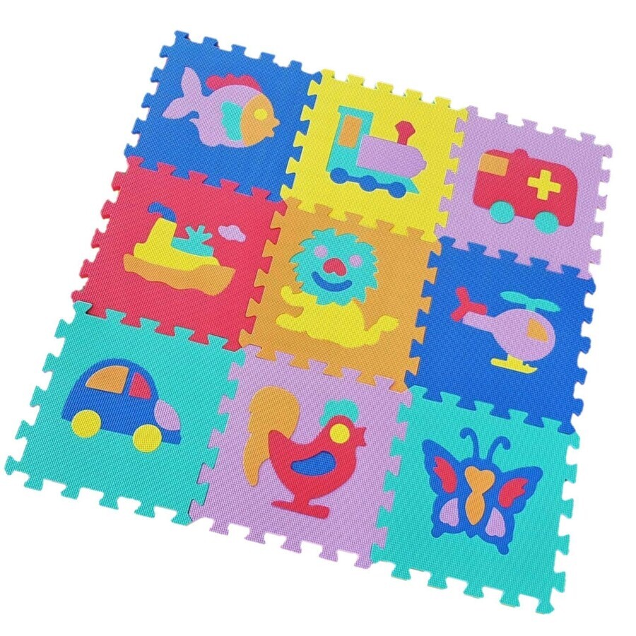 FOAM MASTER TRADING Foam mat animals and vehicles 1×9 pcs, foam puzzle