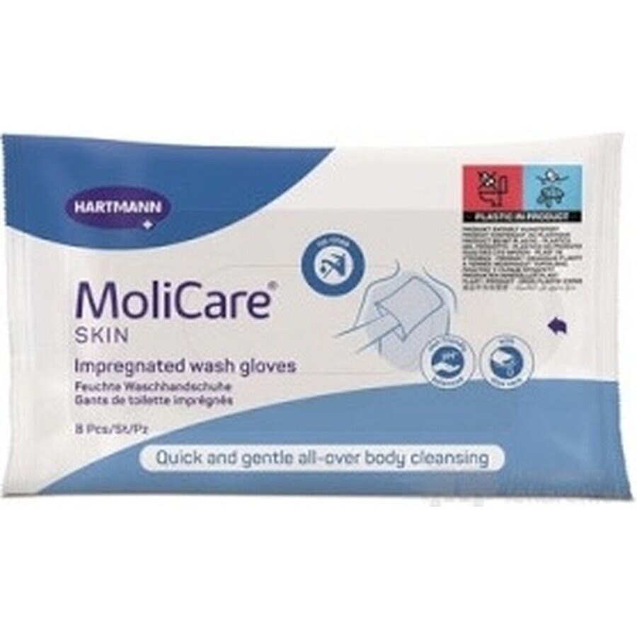 MoliCare SKIN Gants de lavage imbibés 1×8 pcs, gamme bleue