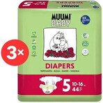 Muumi Baby 5 Maxi+ 10-16 kg, 1×132pcs paquet mensuel de couches bio, ECO Nappies