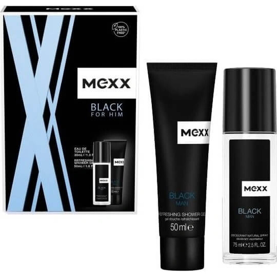 MEXX BLACK MAN desodorante 75ML + gel de ducha 50ML 1×1pc, set cosmético para hombre