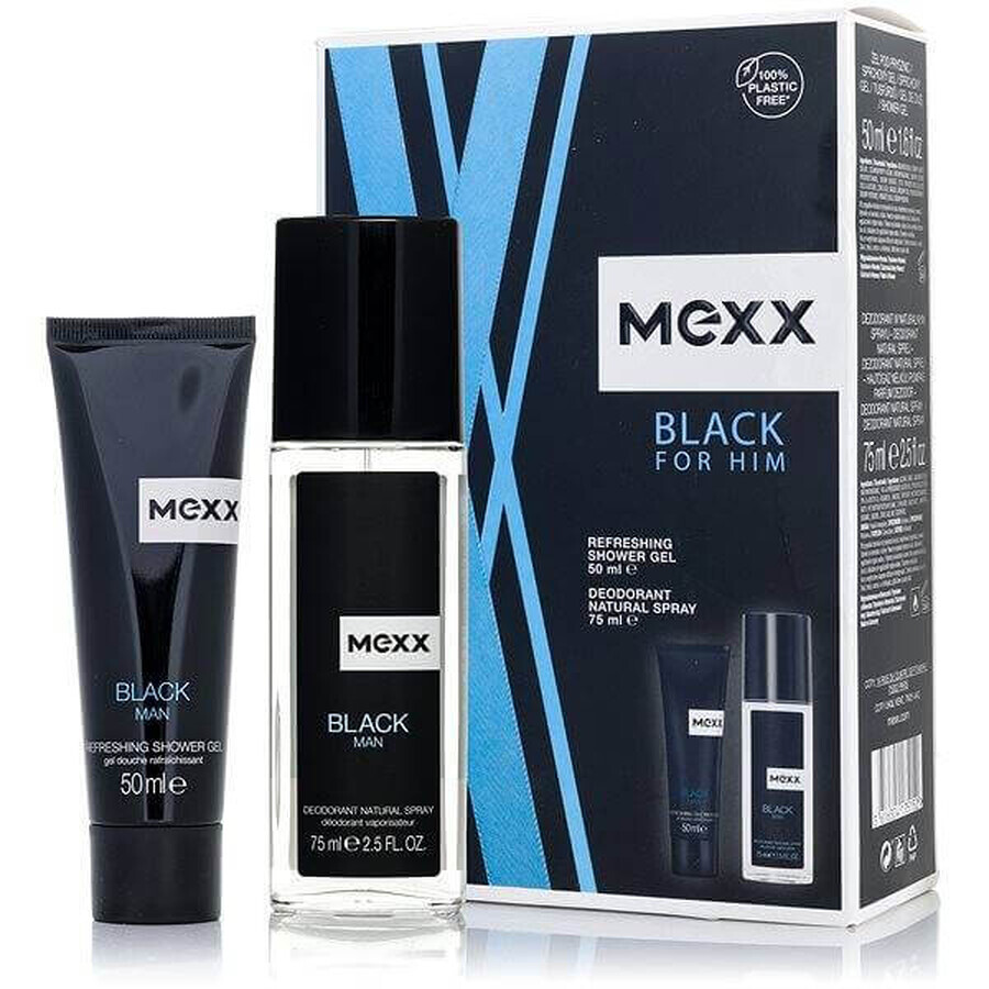 MEXX BLACK MAN desodorante 75ML + gel de ducha 50ML 1×1pc, set cosmético para hombre