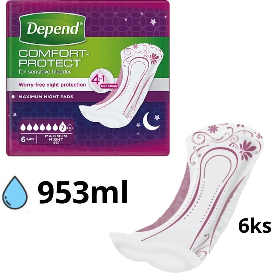 DEPEND MAXIMUM incontinentieverband voor vrouwen, 12,5x34 cm, absorptie 953 ml, 1x6 st.