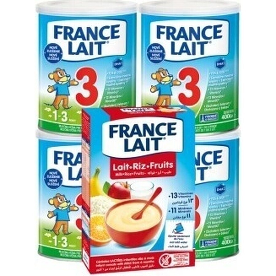 France Lait 3 4x400g + FL Reisbrei mit Obst 250g 1×1 Set, Säuglingsnahrungsset