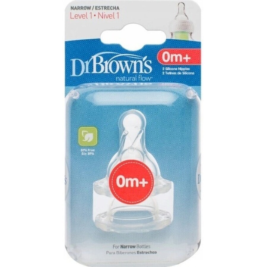 Dr.BROWN'S OPTIONS+ NIVEAU 1 1×2 stuks, smalle, siliconen spenen 0m+