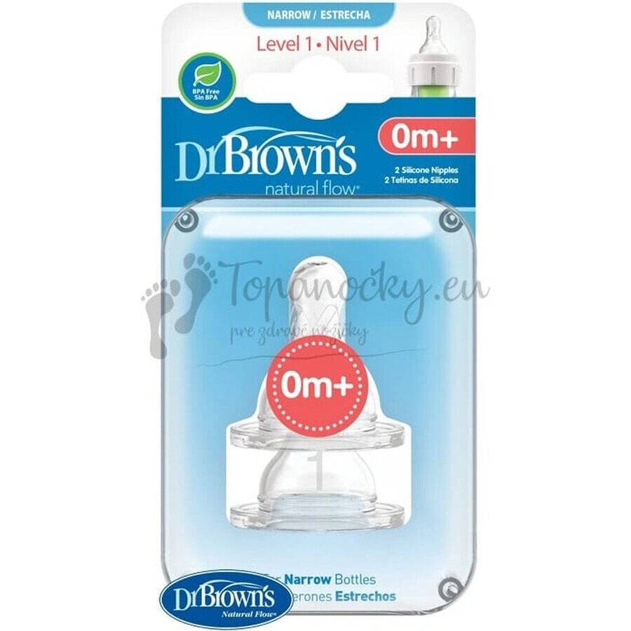 Dr.BROWN'S OPTIONS+ NIVEAU 1 1×2 stuks, smalle, siliconen spenen 0m+