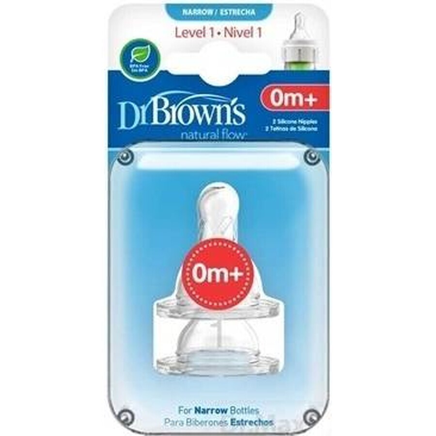 Dr.BROWN'S OPTIONS+ NIVEAU 1 1×2 stuks, smalle, siliconen spenen 0m+