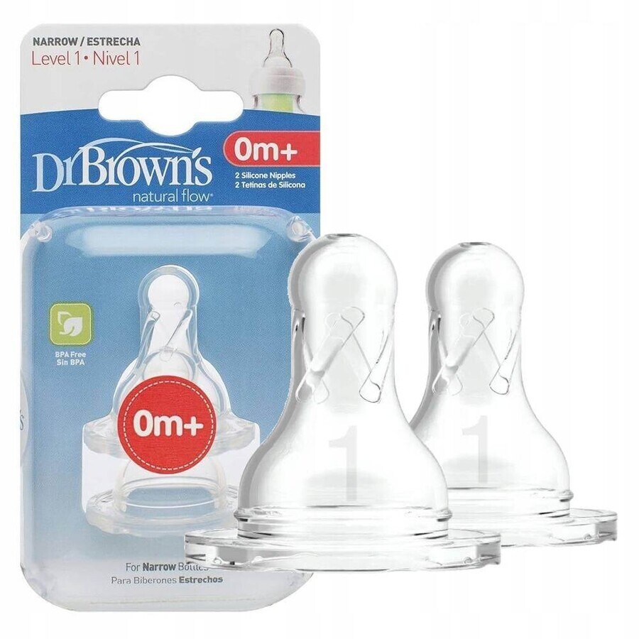 Dr.BROWN'S OPTIONS+ NIVEAU 1 1×2 stuks, smalle, siliconen spenen 0m+