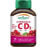 JAMIESON VITAMINES C et D3 cerises 500 mg/ 500 UI 1×75 tbl, VITAMINES C et D3, cerises