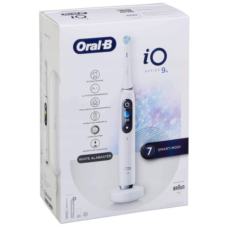 Oral B EK iO Series 9 White alabaster + porte-brosse à dents + étui de voyage 1×1 set, brosse à dents électronique