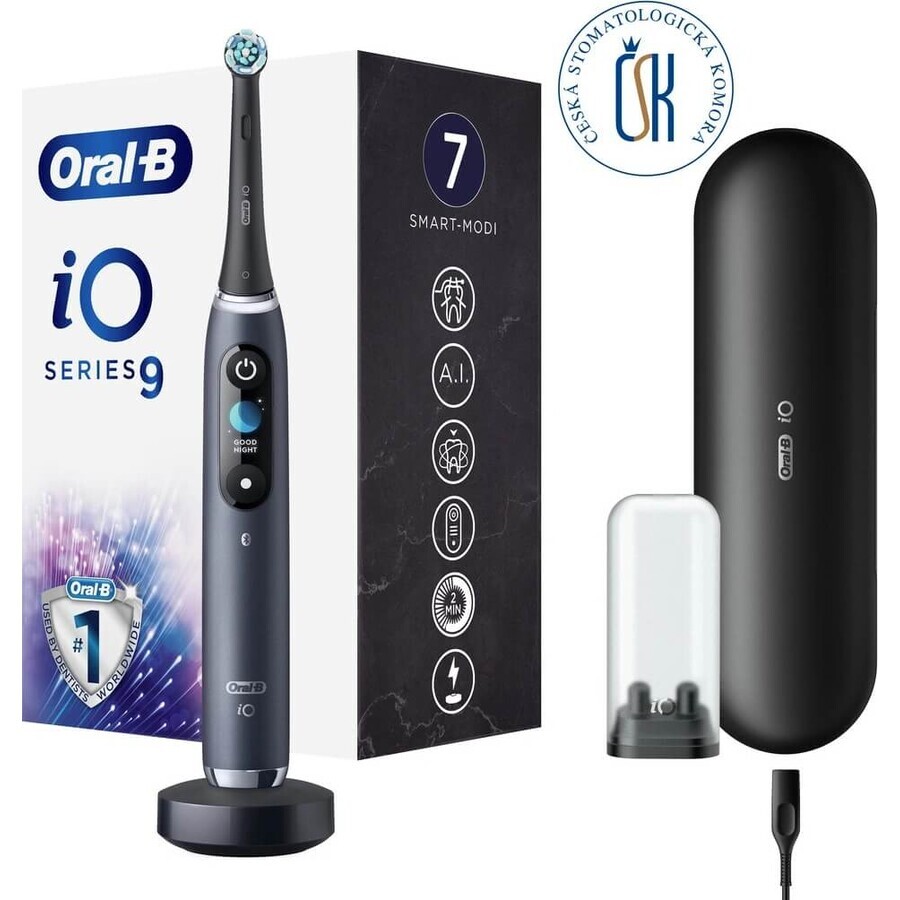 Oral B EK iO Series 9 Black onyx + suport periuță de dinți + cutie de călătorie 1×1 set, periuță de dinți electronică