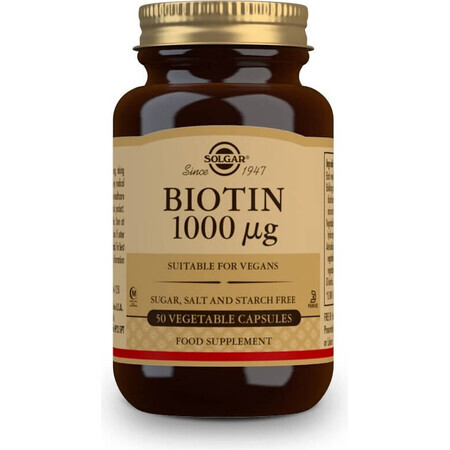 Solgar Biotin 1000 μg Pour les cheveux et la peau 50 gélules 1×50 cps, complément alimentaire.