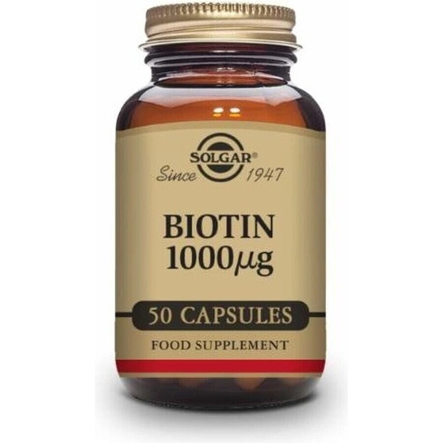 Solgar Biotin 1000 μg Pour les cheveux et la peau 50 gélules 1×50 cps, complément alimentaire.