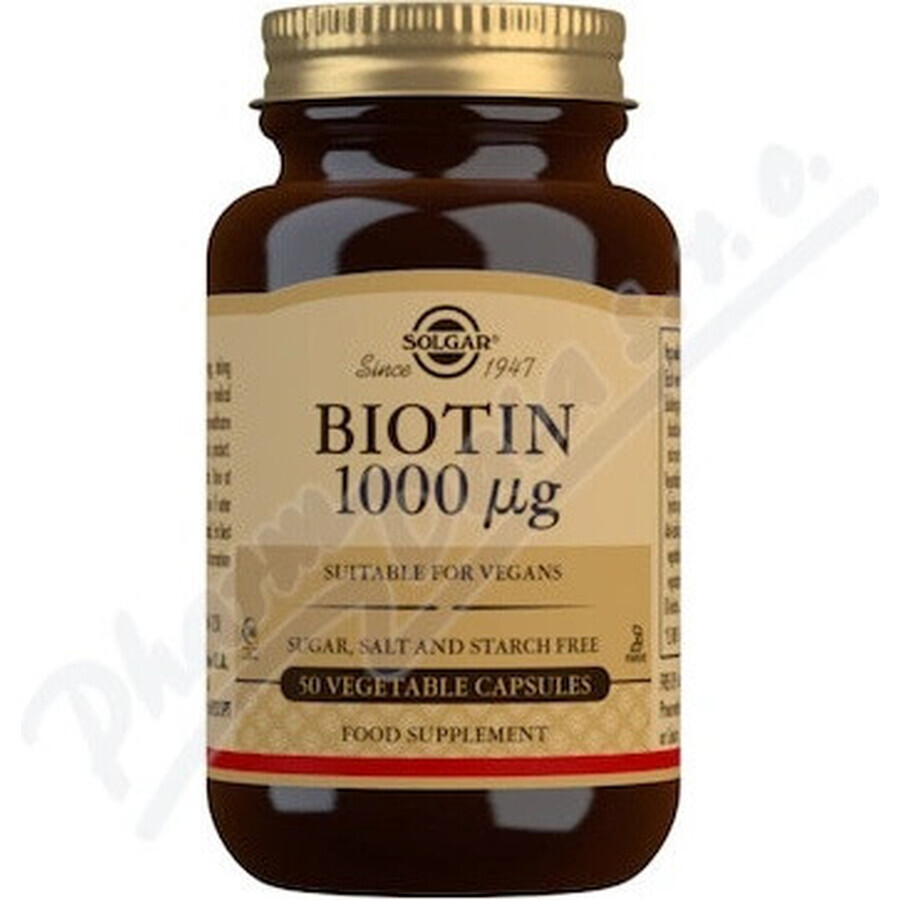 Solgar Biotin 1000 μg Pour les cheveux et la peau 50 gélules 1×50 cps, complément alimentaire.