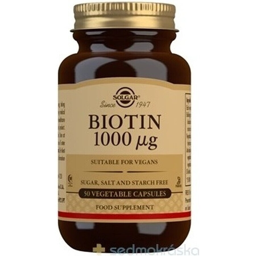 Solgar Biotin 1000 μg Pour les cheveux et la peau 50 gélules 1×50 cps, complément alimentaire.