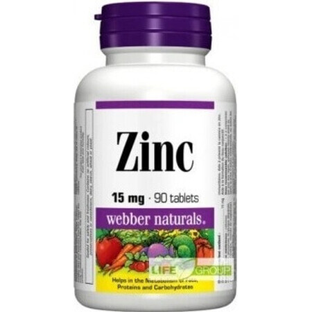 WEBBER NATURALS Zink 15 mg 1×90 tbl, voedingssupplement