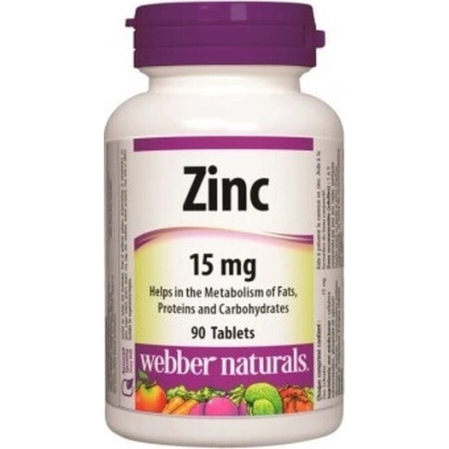 WEBBER NATURALS Zink 15 mg 1×90 tbl, voedingssupplement