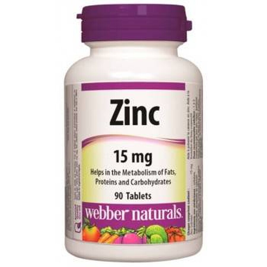 WEBBER NATURALS Zink 15 mg 1×90 tbl, voedingssupplement