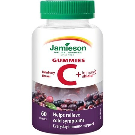 JAMIESON VITAMINE C + IMUNE SHIELD GUMMIES 1×60 pcs, pastilles aromatisées à la fleur de sureau