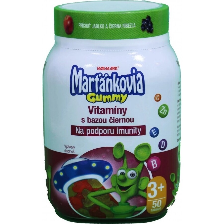 WALMARK Vitamine gommose marziane con sambuco nero 1×50 pezzi, gusto mela e ribes nero