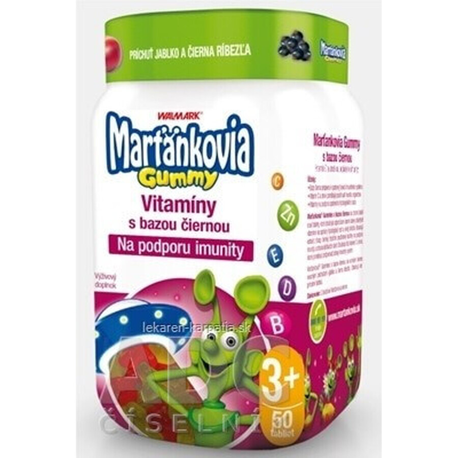 WALMARK Vitamine gommose marziane con sambuco nero 1×50 pezzi, gusto mela e ribes nero