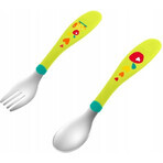 Chicco Stainless steel spoon/fork, 18m+ - green 1× spoon;1× fork