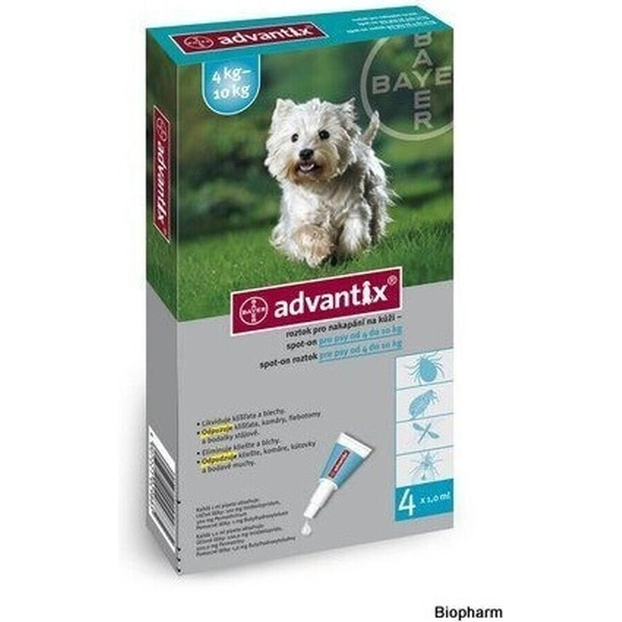 Advantix Spot-on pour chiens de 4 à 10 kg (4 pipettes) 4x1 ml