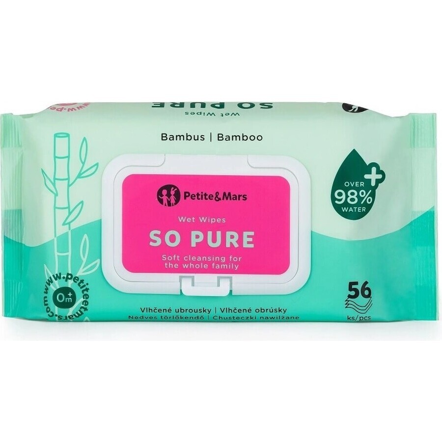 PETITE&MARS Wet wipes SO PURE bamboo biodegradable plastic free 56 pcs 1×56 pcs, wet wipes