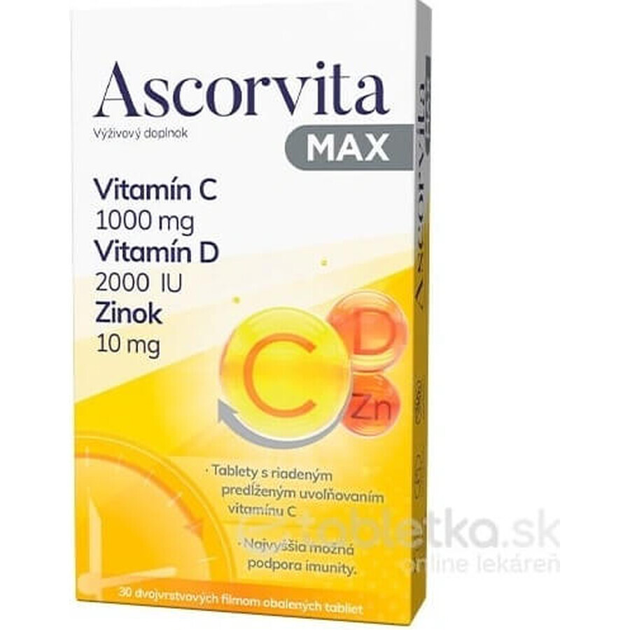 ASCORVITA MAX tbl vitamine C, D et zinc 1x30 pcs