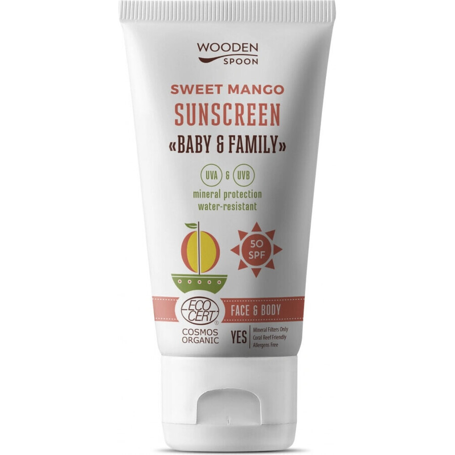 Wooden Spoon Lotion solaire pour le corps Mangue Baby & Family SPF 50 1×100 ml