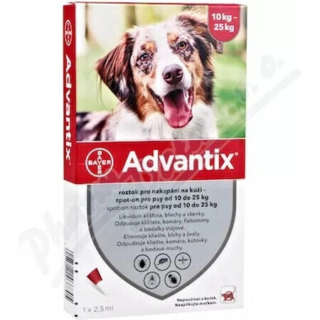 Advantix Spot-on pour chiens de 10 à 25 kg 1×2,5 ml, pipette