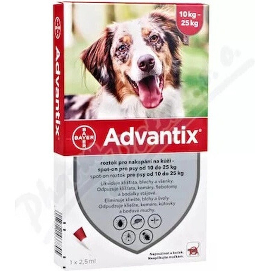 Advantix Spot-on pour chiens de 10 à 25 kg 1×2,5 ml, pipette