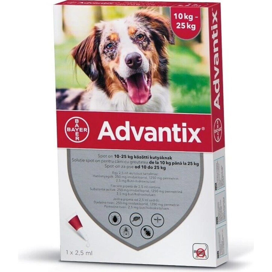 Advantix Spot-on pour chiens de 10 à 25 kg 1×2,5 ml, pipette